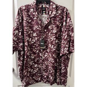 Hugo Boss Size Large Drew Relaxed Fit Short Sleeve Button Up Purple Red NWT $138